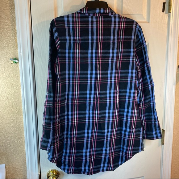 Betsey Johnson Intimates Women M Pajama Top Button Up Fun Plaid (Missing Button) - Picture 7 of 13